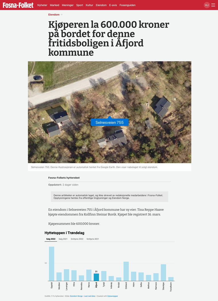 The automated articles about house sales include top lists of most expensive houses sold in the area in the past year as well as price comparisons across communities.